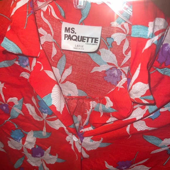 Vintage Floral Red Button Up Blouse Top - Picture 4 of 6